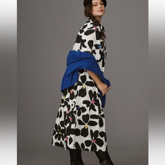 Anthropologie Dresses & Skirts - Anthropologie Maeve Bettina Dress Tiered Shirt Buttondown Black Floral Sz xxs
